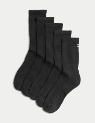 Goodmove Women's 5pk Cotton Rich Cushioned Crew Socks - 6-8 - Black, Black,White