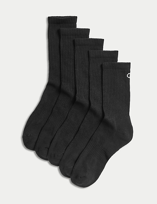 Marks And Spencer Womens Goodmove 5pk Cotton Rich Cushioned Crew Socks - Black