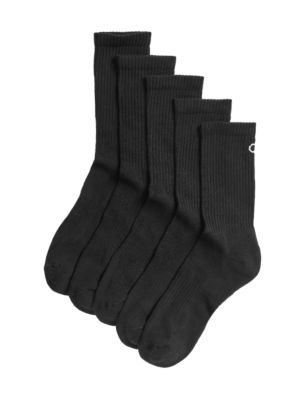 Goodmove Womens 5pk Cotton Rich Cushioned Crew Socks - 6-8 - Black, Black,White