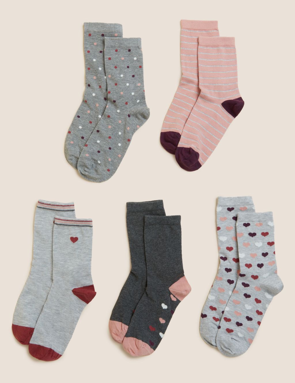 5pk Cotton Rich Patterned Ankle High Socks