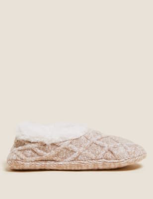 

Womens M&S Collection Hausschuhsocken mit Zopfmuster und Kunstfell - Oatmeal Mix, Oatmeal Mix