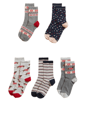 

Womens M&S Collection 5er-Pack knöchelhohe Socken mit Muster - Grey Mix, Grey Mix