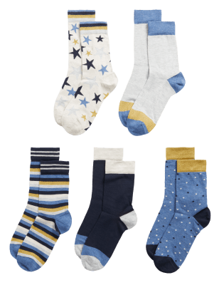 M&S Womens 5pk Seamless Toe Star Ankle High Socks - 6-8 - Oatmeal Mix, Oatmeal Mix