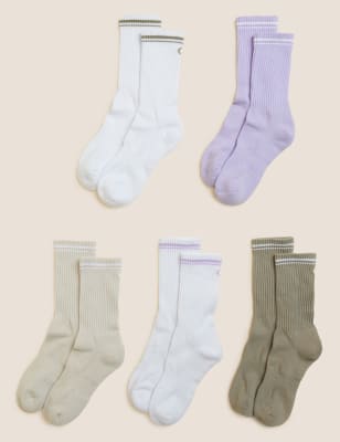 Marks And Spencer Womens Goodmove 5pk Cotton Rich Crew Socks - Khaki Mix, Khaki Mix