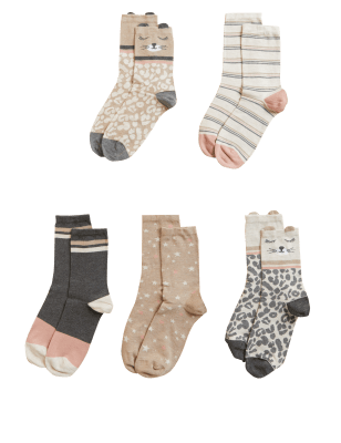 

M&S Collection Pack de 5 pares de calcetines tobilleros estampadosWomens - Oatmeal Mix, Oatmeal Mix