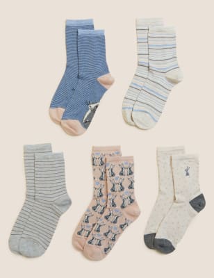 

M&S Collection Pack de 5 pares de calcetines por el tobillo con estampado de conejitosWomens - Denim Mix, Denim Mix