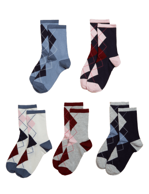 

Womens M&S Collection 5pk Argyle Ankle High Socks - Multi, Multi