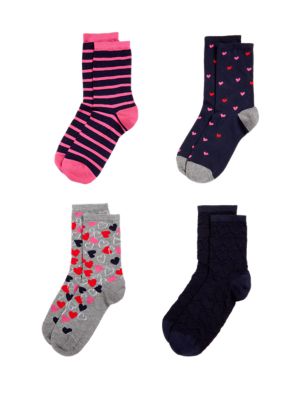 M&S Womens 4pk Sumptuously Soft™ Ankle High Socks - 3-5 - Navy Mix, Navy Mix