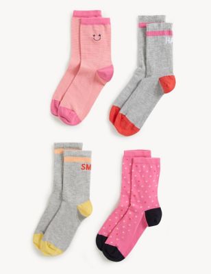 4pk Cotton Blend Happy Ankle High Socks - IT