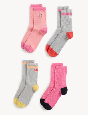 

Womens M&S Collection 4pk Cotton Blend Happy Ankle High Socks - Grey Mix, Grey Mix