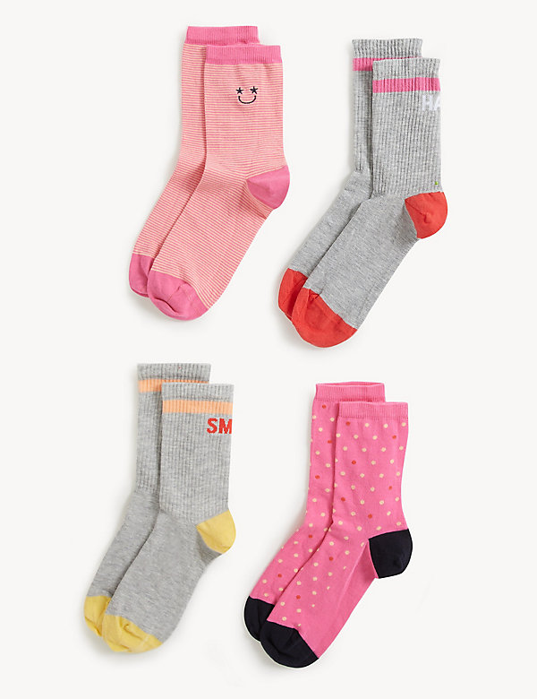 4pk Cotton Blend Happy Ankle High Socks - RS