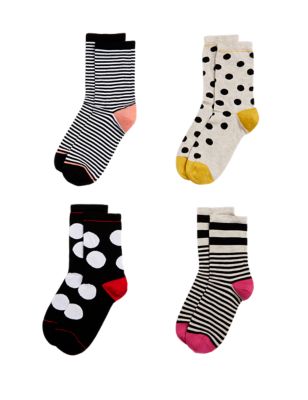 M&S Womens 4pk Sumptuously Soft™ Ankle High Socks - 3-5 - Black Mix, Black Mix
