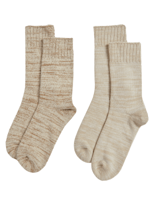 

M&S Collection Pack de 2 pares de calcetines de algodón tipo botaWomens - Natural Mix, Natural Mix