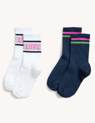 

Womens M&S Collection 2pk Cotton Rich Varsity Ankle High Socks - Navy Mix, Navy Mix