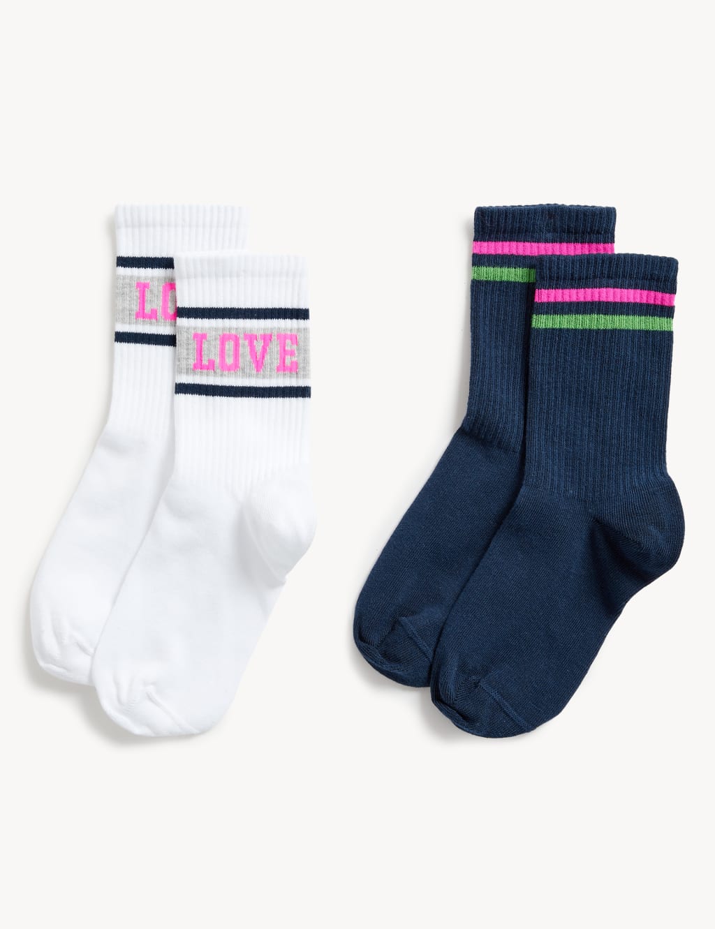 2pk Cotton Rich Varsity Ankle High Socks