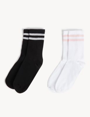 

M&S Collection Pack de 2 pares de calcetines tobilleros de algodón con brillosWomens - White Mix, White Mix