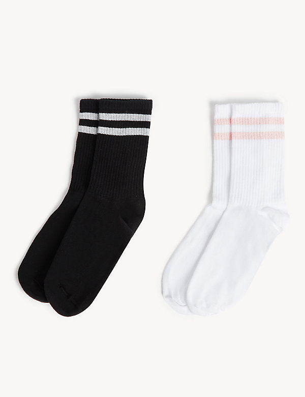 2pk Cotton Rich Sparkle Ankle High Socks - LK