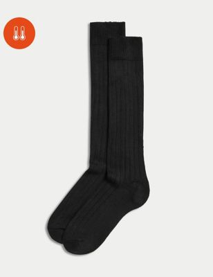 M&S Women's 2pk Thermal Knee High Socks - 6-8 - Black, Black,Charcoal Mix
