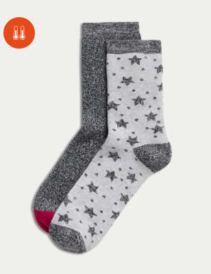 

Womens M&S Collection 2pk Thermal Cotton Rich Boot Socks - Grey Mix, Grey Mix