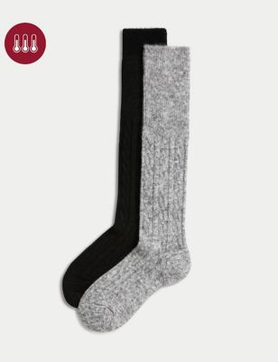 

Womens M&S Collection 2pk Thermal Cable Knit Knee High Socks - Grey Mix, Grey Mix