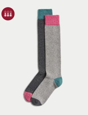 Lot de 2 paires de chaussettes thermiques hauteur genou en laine et soie à  chaleur maximale