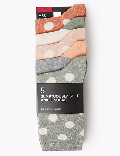 5pk Sumptuously Soft™ Lurex Ankle Socks