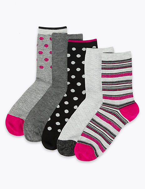 M&S Ladies Cotton Rich ankle socks Size 6-8 Soft Touch Gentle Top Pack Of 5