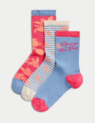 M&S Women's 3pk Sumptuously Soft Ankle High Socks - 3-5 - Blue Mix, Blue Mix