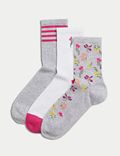 Květinové kotníkové ponožky ze směsi bavlny, sada 3&nbsp;párů
