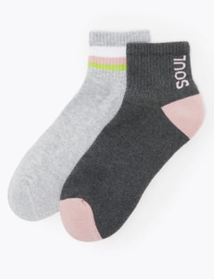 2 paar katoenrijke, sportieve enkelsokken