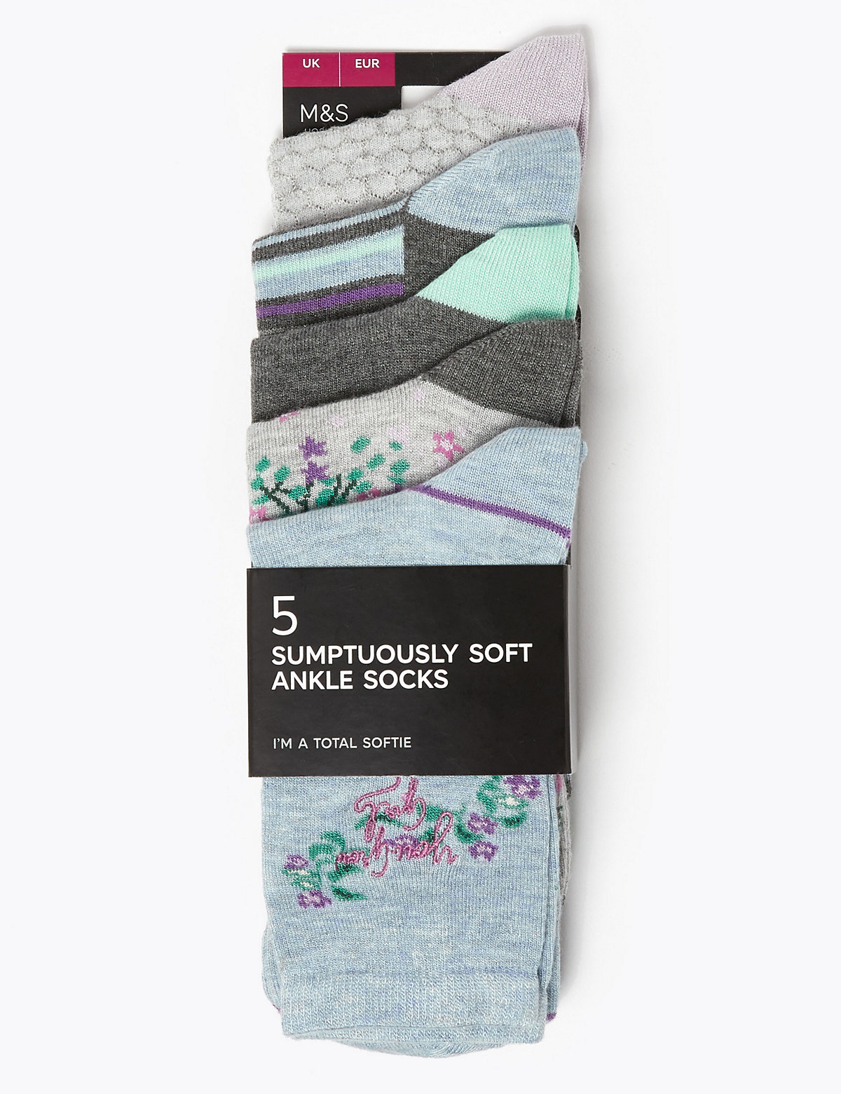 5 Pack Sumptuously Soft™ Ankle High Socks