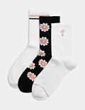 3er-Pack knöchelhohe Socken mit hohem Baumwollanteil und Gänseblümchenmuster