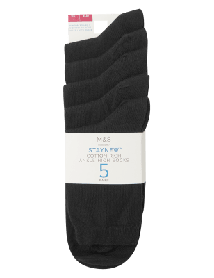 

M&S Collection Pack de 5 pares de calcetines tobilleros de algodónWomens - Black, Black