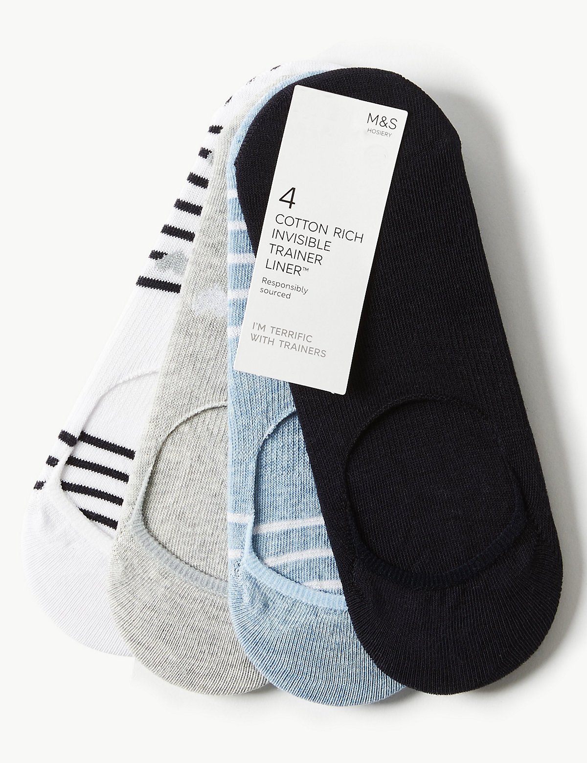 4 Pair Pack Cotton Rich Trainer Liner Socks