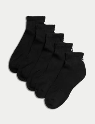 Goodmove Women's 5pk Cotton Rich Cushioned Anklets - 6-8 - Black, Black,White