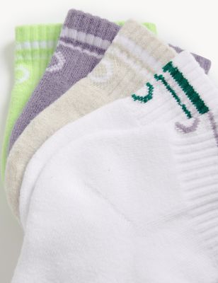 Goodmove Womens 5pk Cotton Rich Ankle High Socks - 3-5 - Green Mix, Green Mix,White Mix