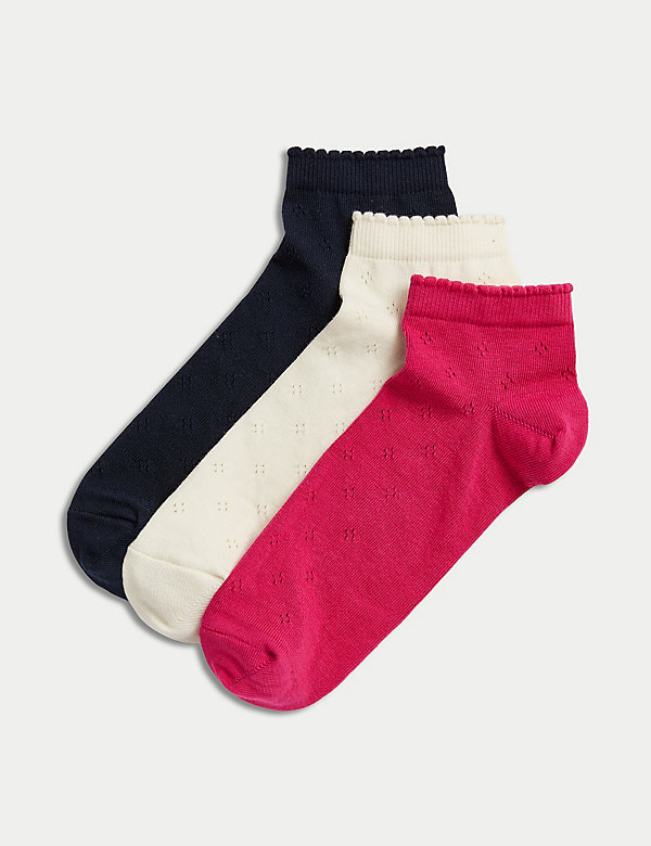 Pack de 3 pares de calcetines tobilleros de algodón de pointelle - ES