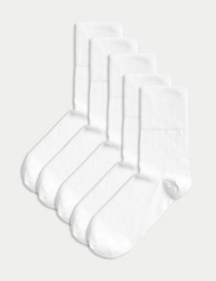 M&S Womens 5pk Cotton Rich Soft Top Ankle High Socks - 6-8 - White, White,Navy,Black Mix