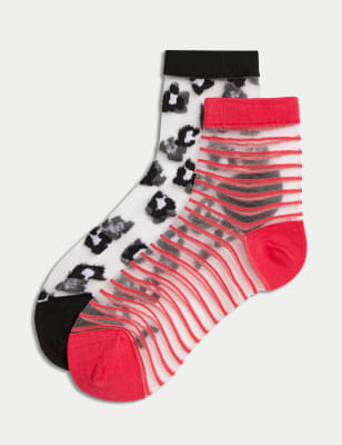 

Womens M&S Collection 2pk Cotton Blend Sheer Anklets - Black Mix, Black Mix