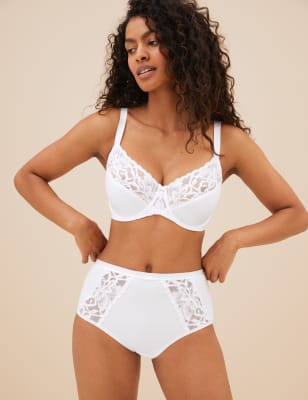 

Womens M&S Collection Wild Blooms Lace Full Briefs - White, White