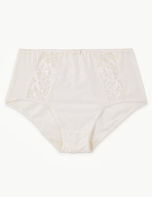 Culotte embo&icirc;tante taille haute &agrave; motif jacquard orn&eacute;e de dentelle