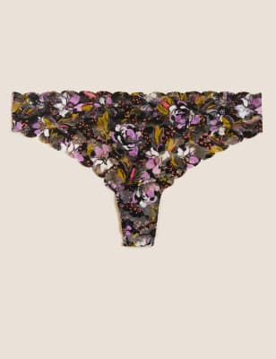 

Womens M&S Collection Free Cut Lace Floral Thong - Black Mix, Black Mix