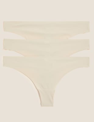 

Womens M&S Collection 3pk No VPL Low Rise Lace Thongs - Soft Opaline, Soft Opaline