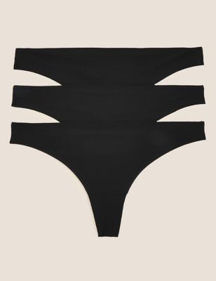 

Womens M&S Collection 3pk No VPL Low Rise Lace Thongs - Black, Black