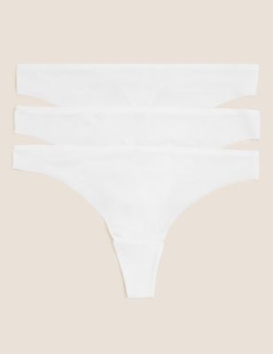 

Womens M&S Collection 3pk No VPL Low Rise Lace Thongs - White, White