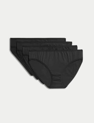 

Womens M&S Collection 4pk Pure Cotton Bikini Knickers - Black, Black