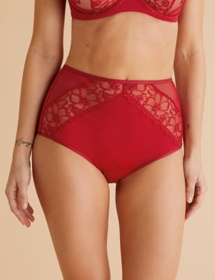  Culotte emboîtante taille haute ornée de dentelle - Red