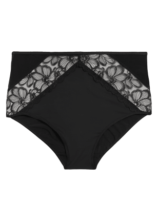 M&S Womens Embrace Embroidered Full Briefs - 6 - Black, Black