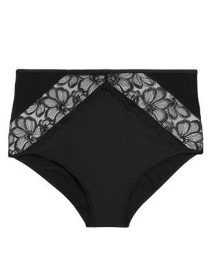 M&S Womens Embrace Embroidered Full Briefs - 6 - Black, Black
