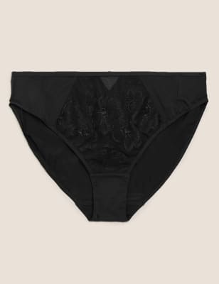 

Womens M&S Collection Embrace Embroidered High Leg Knickers - Black, Black